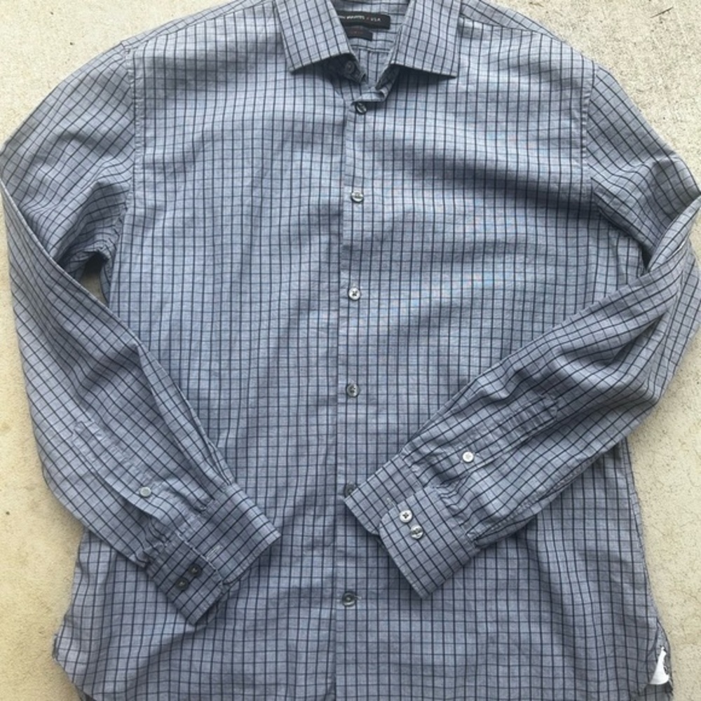 John Varvatos Star USA Slim Fit Dress Shirt –Grey/Blue Windowpane Plaid